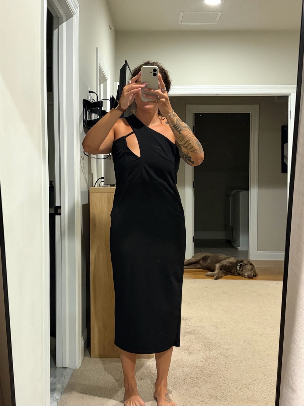 Black Asymmetric Cutout Midi Dress - Women's